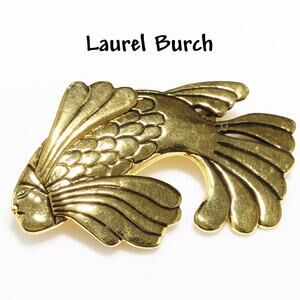 Laurel Burch Fish With Human Face Brooch, Gold Plated, 1980s Vintage Jewelry
